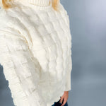 Talia Puff Squares Ivory Mock Neck Sweater