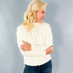 Talia Puff Squares Ivory Mock Neck Sweater