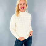 Talia Puff Squares Ivory Mock Neck Sweater