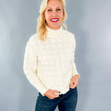 Talia Puff Squares Ivory Mock Neck Sweater