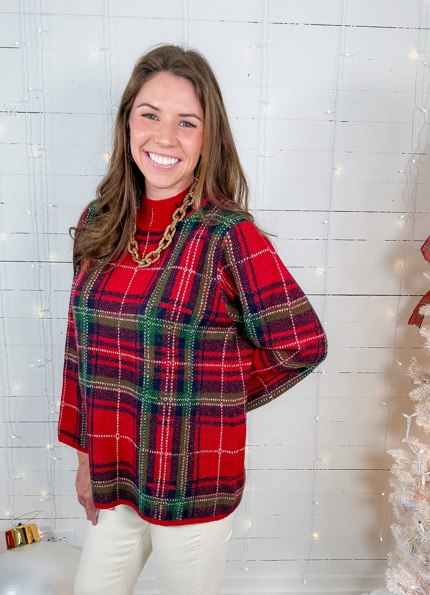 Tallulah Red Tartan Plaid Sweater Entro