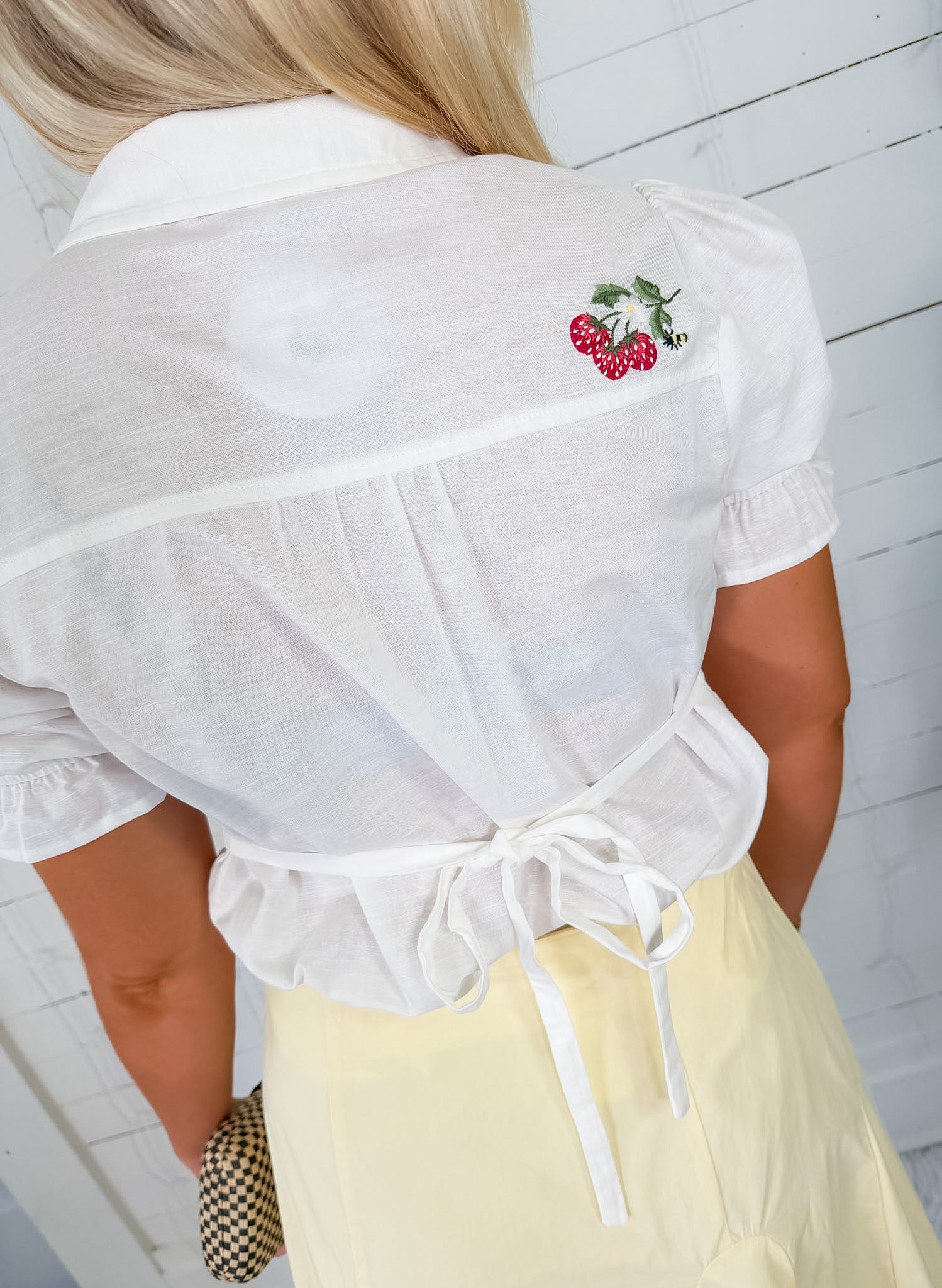 Tamara Strawberry Embellished Collar Top