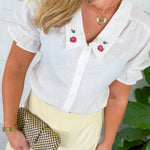 Tamara Strawberry Embellished Collar Top