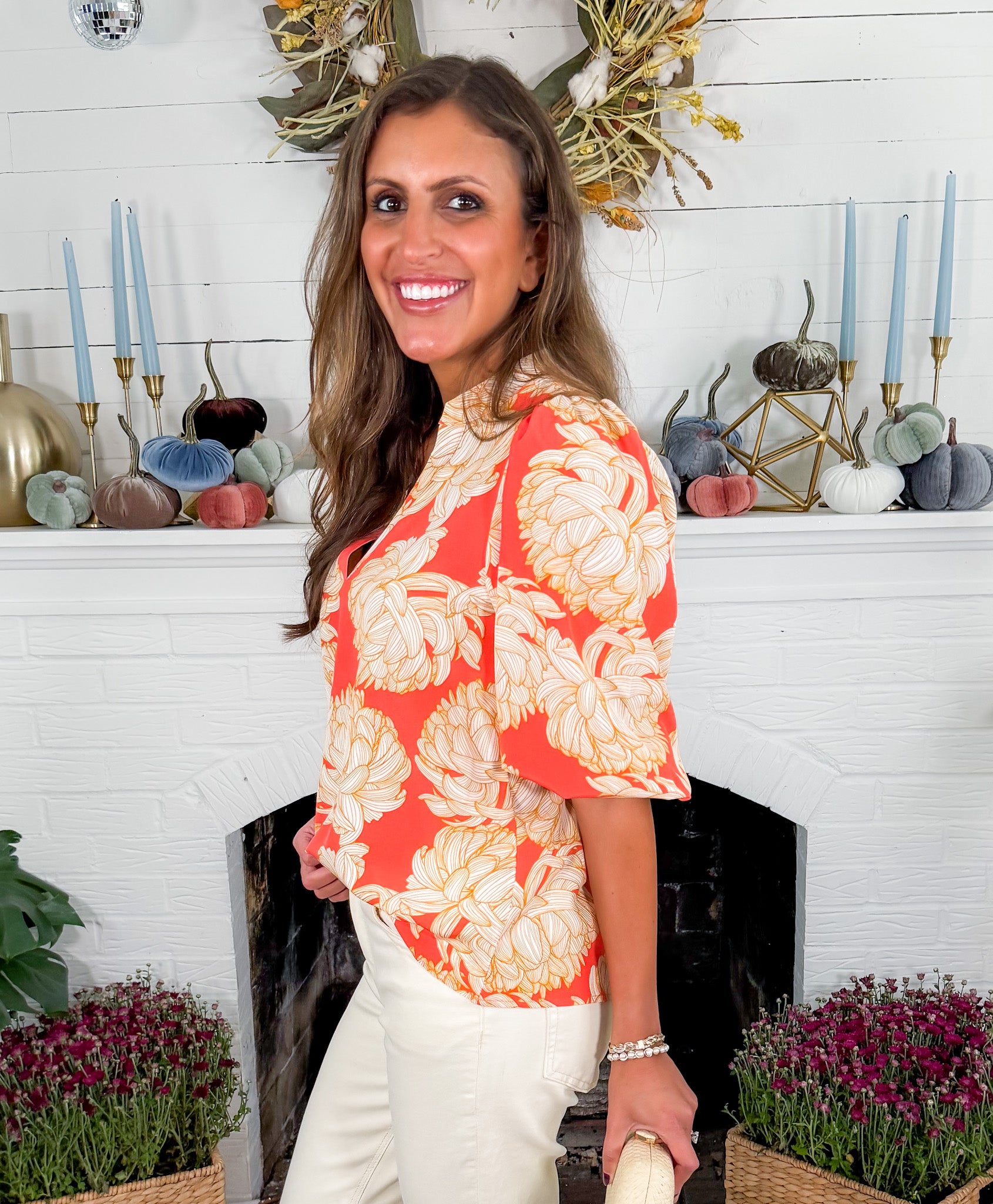 Tamryn Fall Floral Fire Top Mary Square