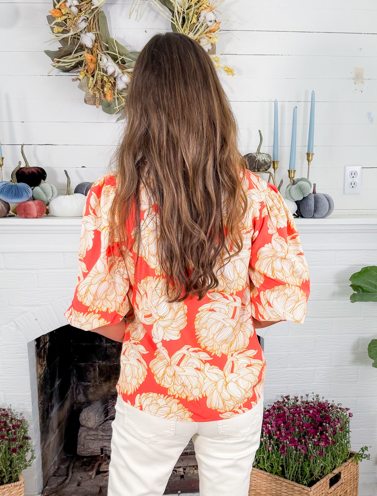 Tamryn Fall Floral Fire Top Mary Square