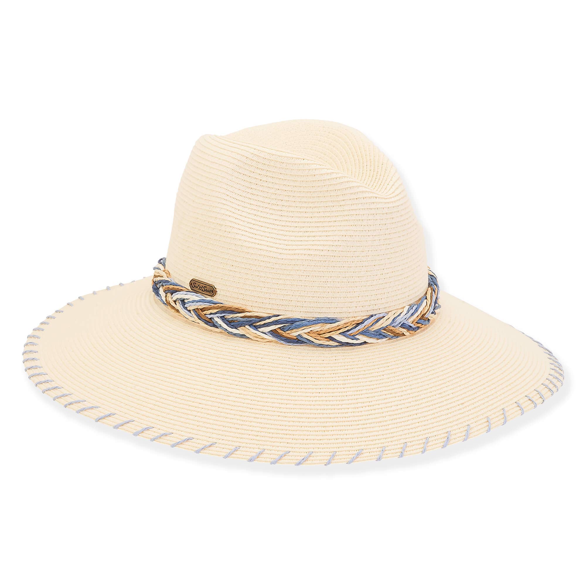 Tan + Blue Braid Banded Sun Hat