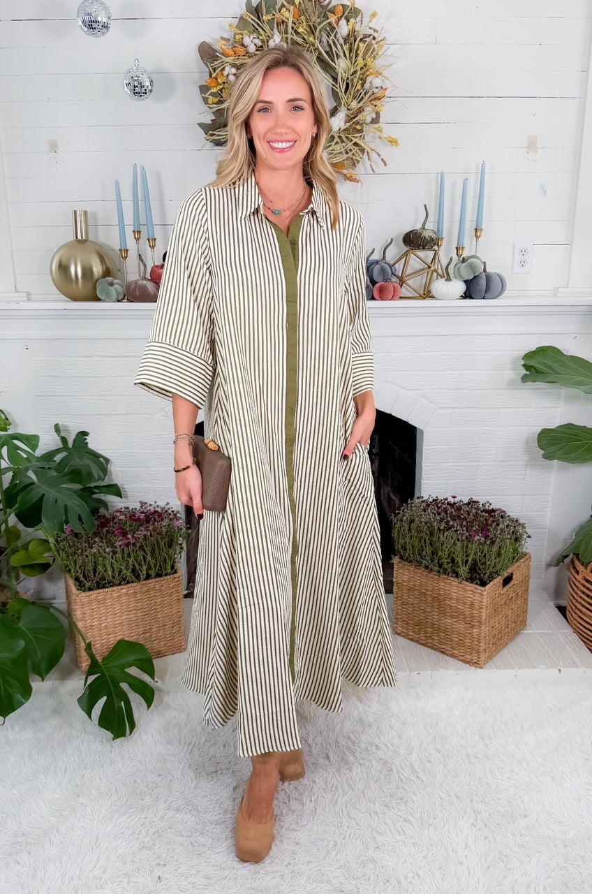 Tankersley Olive Stripe Maxi Dress Entro
