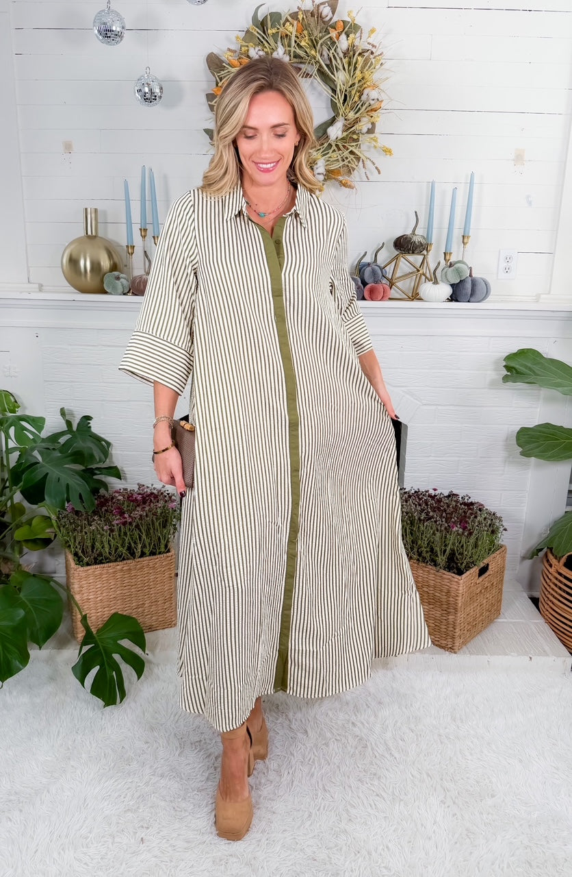 Tankersley Olive Stripe Maxi Dress Entro