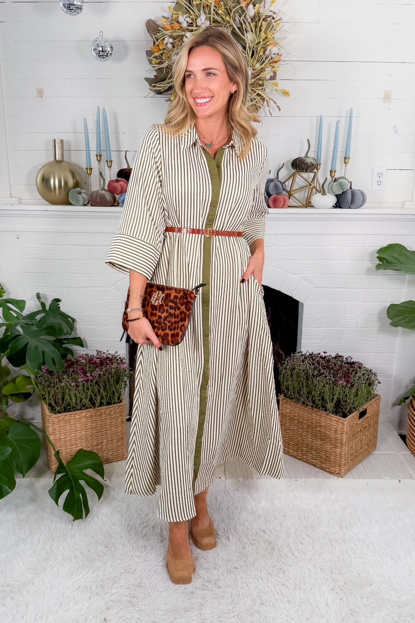 Tankersley Olive Stripe Maxi Dress Entro