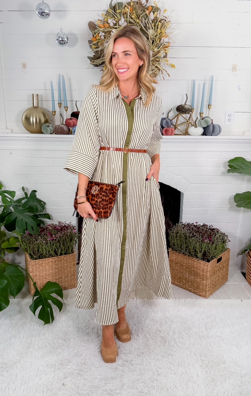 Tankersley Olive Stripe Maxi Dress Entro