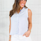 Tanner Ivory + Sky Striped Ruffled Top