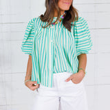 Tanya Aqua Seersucker Stripe Top