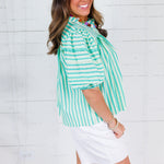 Tanya Aqua Seersucker Stripe Top