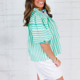 Tanya Aqua Seersucker Stripe Top