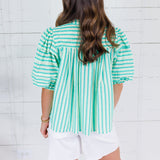 Tanya Aqua Seersucker Stripe Top
