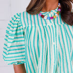 Tanya Aqua Seersucker Stripe Top
