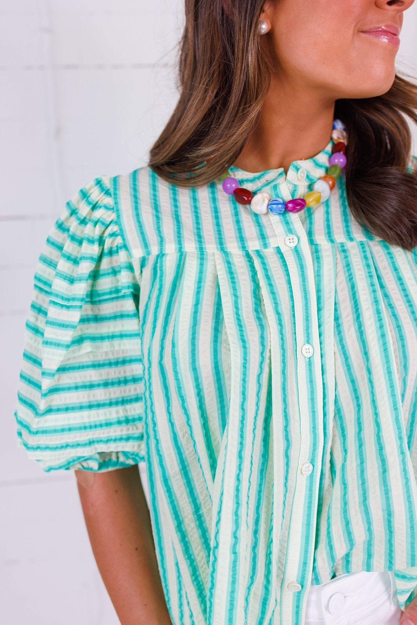 Tanya Aqua Seersucker Stripe Top