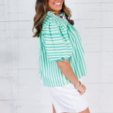 Tanya Aqua Seersucker Stripe Top