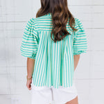 Tanya Aqua Seersucker Stripe Top