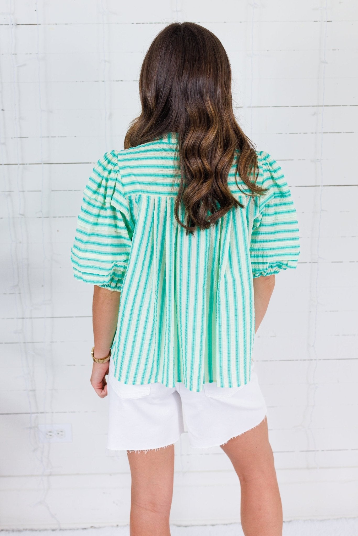 Tanya Aqua Seersucker Stripe Top