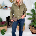 Tapas Olive Button Front Top