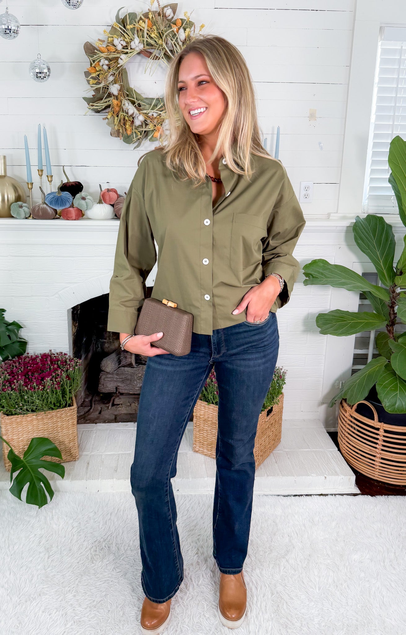Tapas Olive Button Front Top
