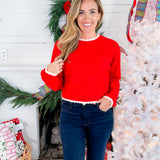 Taunton Red Scallop Edge Sweater