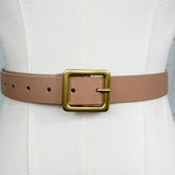 Taupe Leather Square Buckle Belt