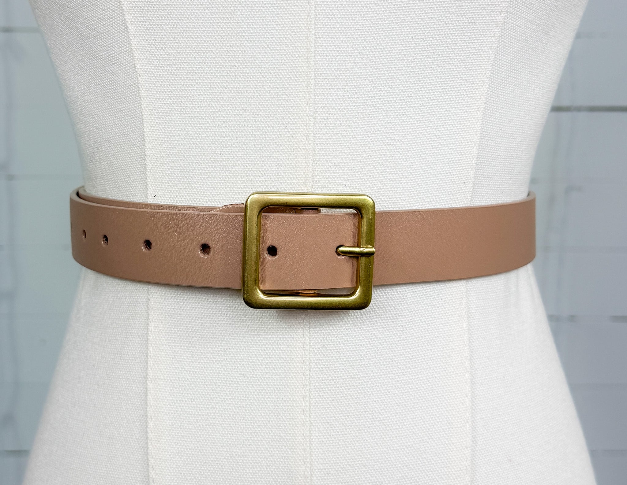Taupe Leather Square Buckle Belt