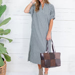 Taya Woven Bitter Chocolate + Patent Tote Bag