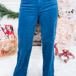 Teal Blue Velvet High Rise Wide Leg Jean KUT