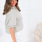 Teddy Tan + Teal Stripe Button Top Karlie