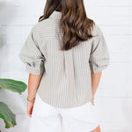 Teddy Tan + Teal Stripe Button Top Karlie