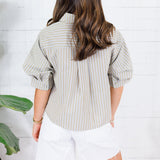 Teddy Tan + Teal Stripe Button Top Karlie