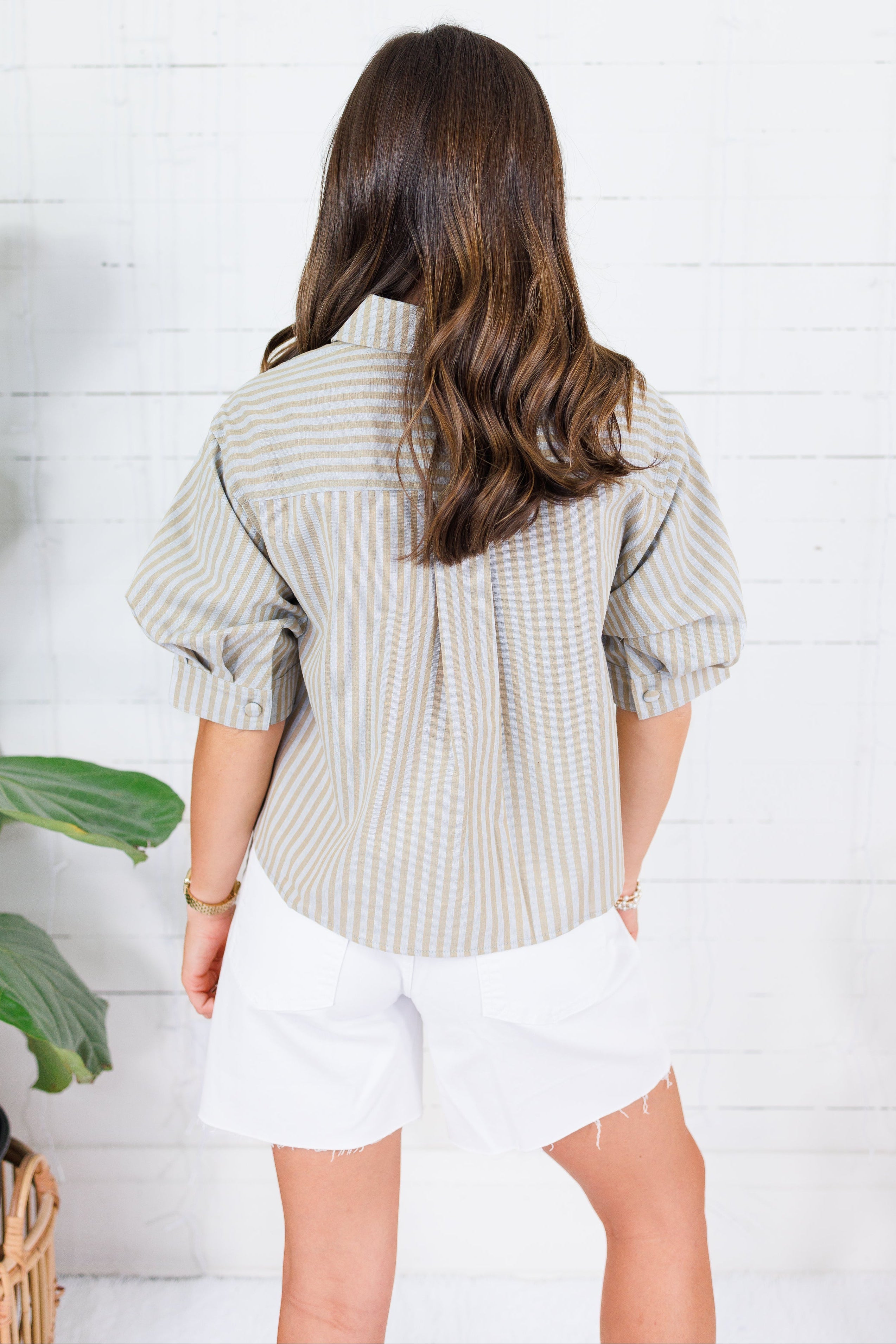 Teddy Tan + Teal Stripe Button Top Karlie