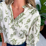 Temple Olive Balloon Sleeve Top