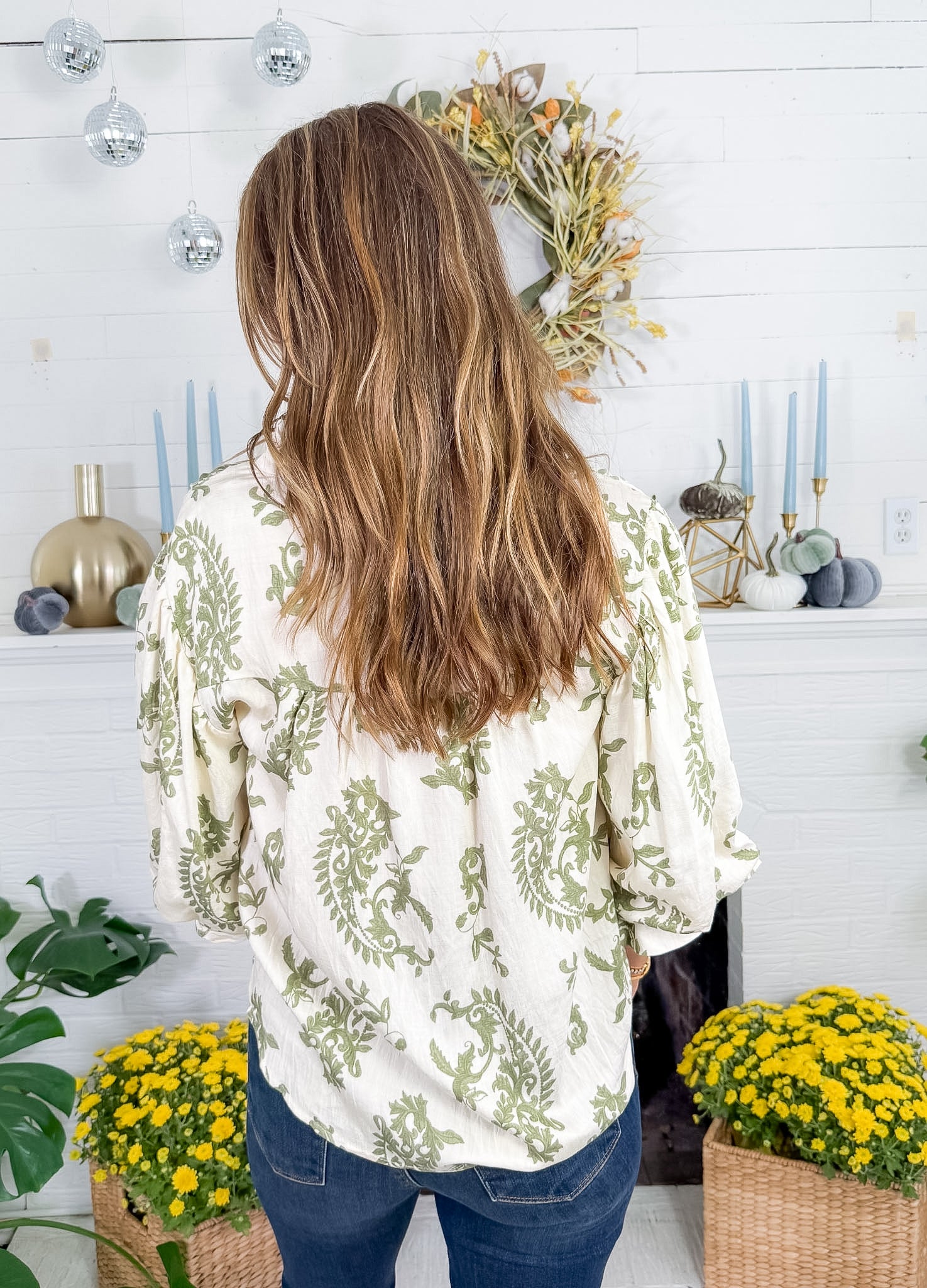 Temple Olive Balloon Sleeve Top