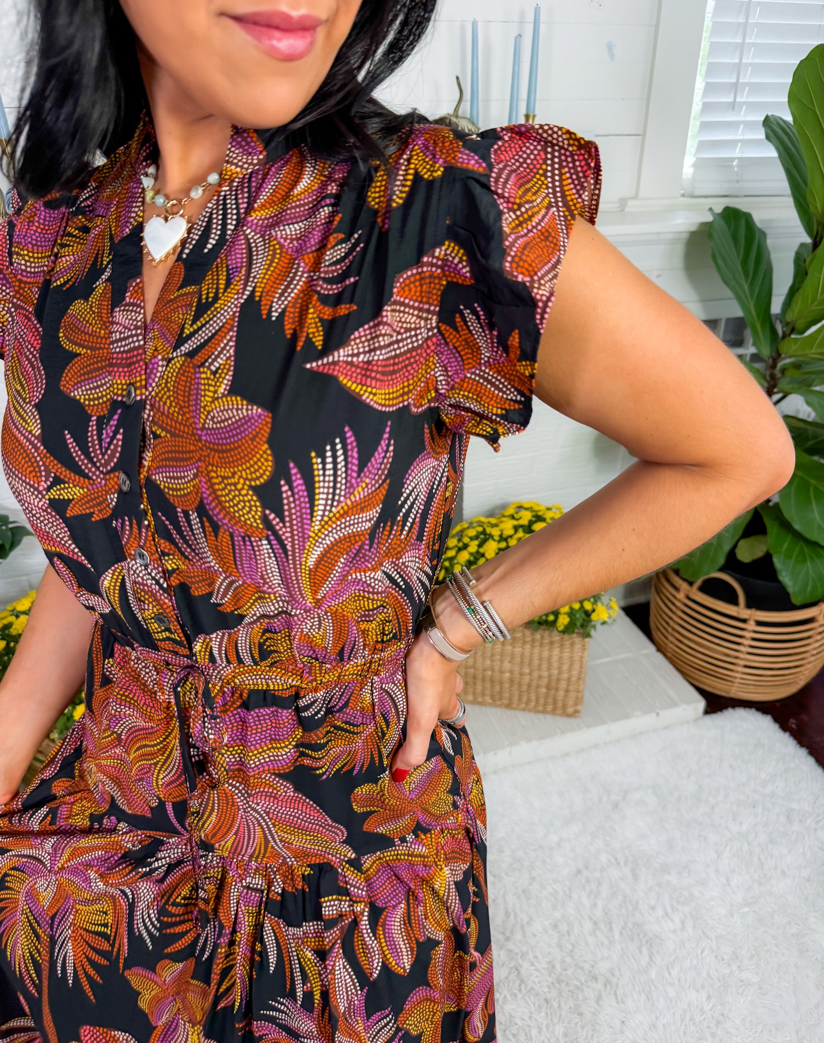 Terrell Black Leaf Tiered Maxi Dress Pinch