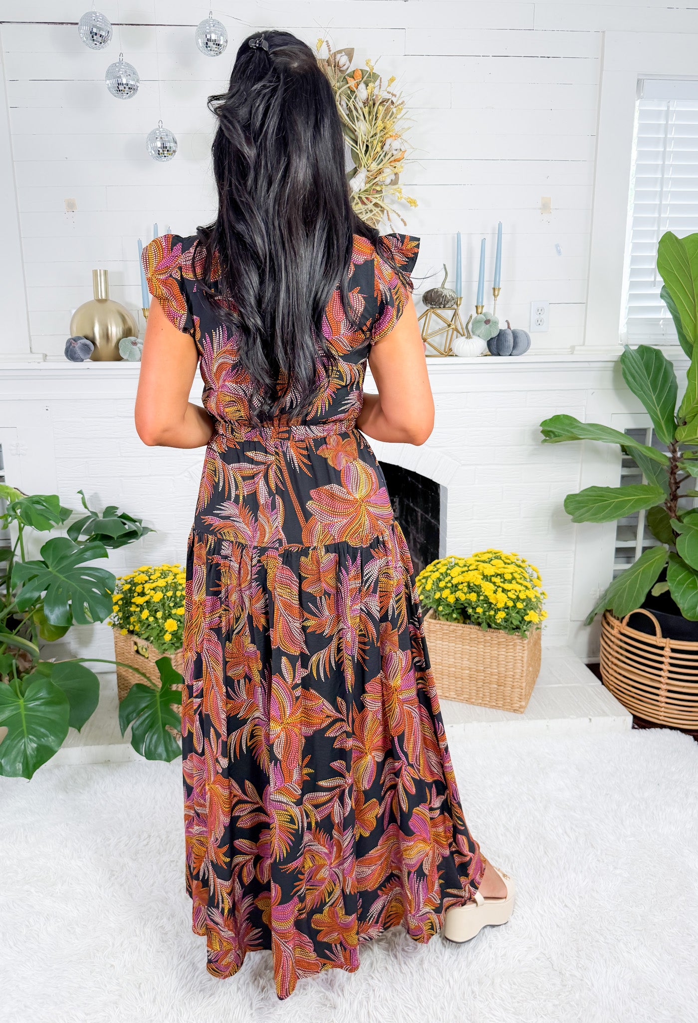 Terrell Black Leaf Tiered Maxi Dress Pinch