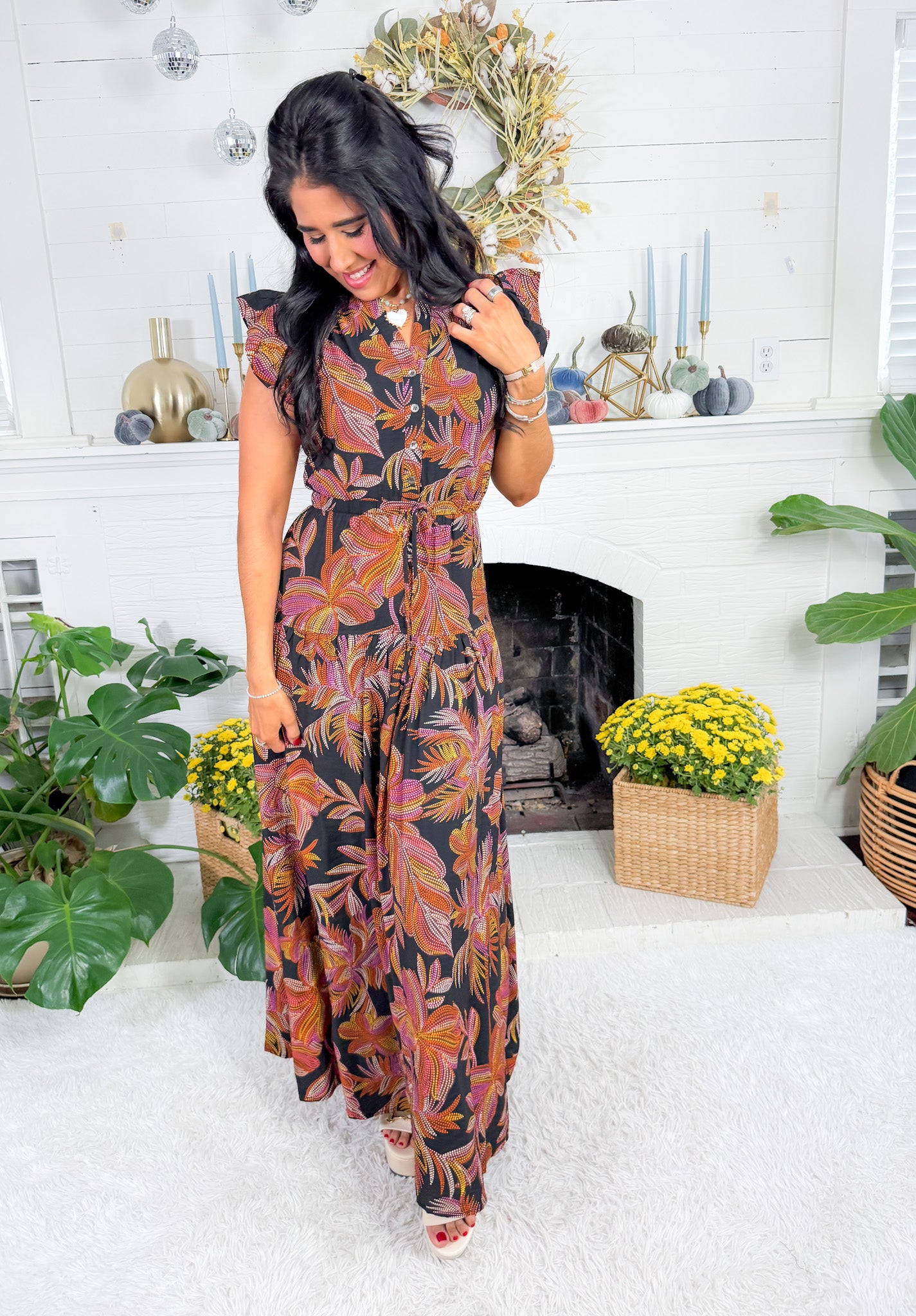 Terrell Black Leaf Tiered Maxi Dress Pinch