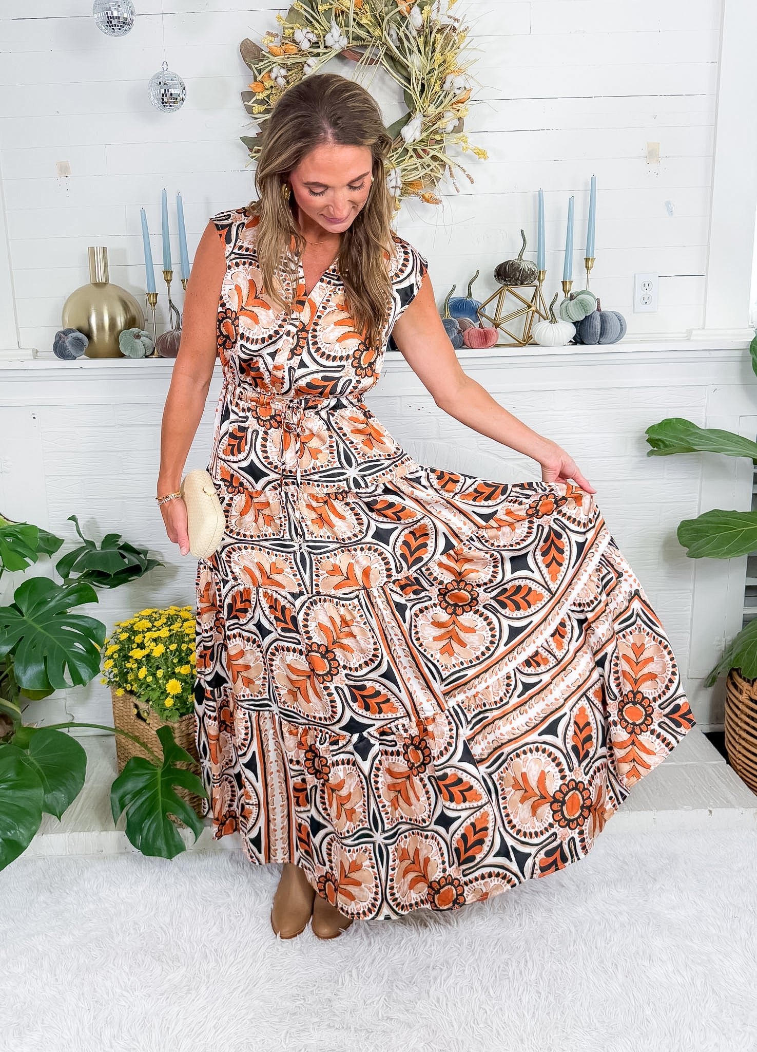 Terrell Collared Rust + Black Maxi Dress Pinch
