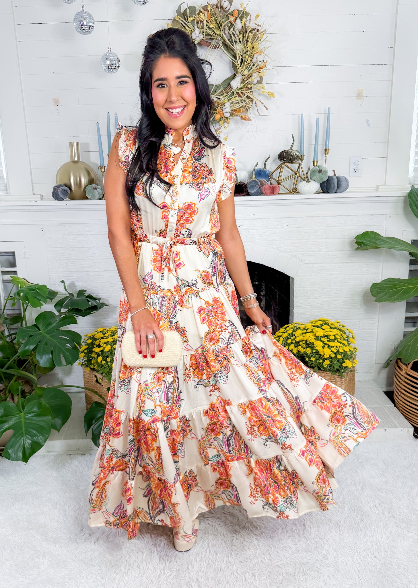 Terrell Cream Floral Tiered Maxi Dress Pinch
