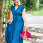 Terrell Teal Satin Tiered Maxi Dress Pinch