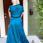 Terrell Teal Satin Tiered Maxi Dress Pinch