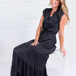 Terrell Black Tiered Satin Maxi Dress Pinch