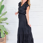 Terrell Black Tiered Satin Maxi Dress Pinch