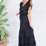 Terrell Black Tiered Satin Maxi Dress Pinch