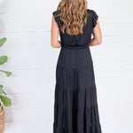 Terrell Black Tiered Satin Maxi Dress Pinch