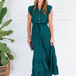 Terrell Hunter Green Tiered Satin Maxi Dress Pinch
