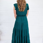 Terrell Hunter Green Tiered Satin Maxi Dress Pinch